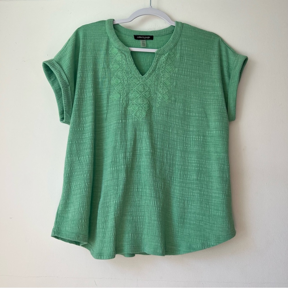 Cable & Gauge size L Light Green Short Sleeve Top